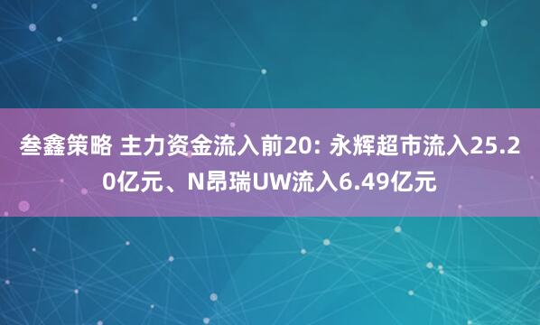 叁鑫策略 主力资金流入前20: 永辉超市流入25.20亿元、N昂瑞UW流入6.49亿元